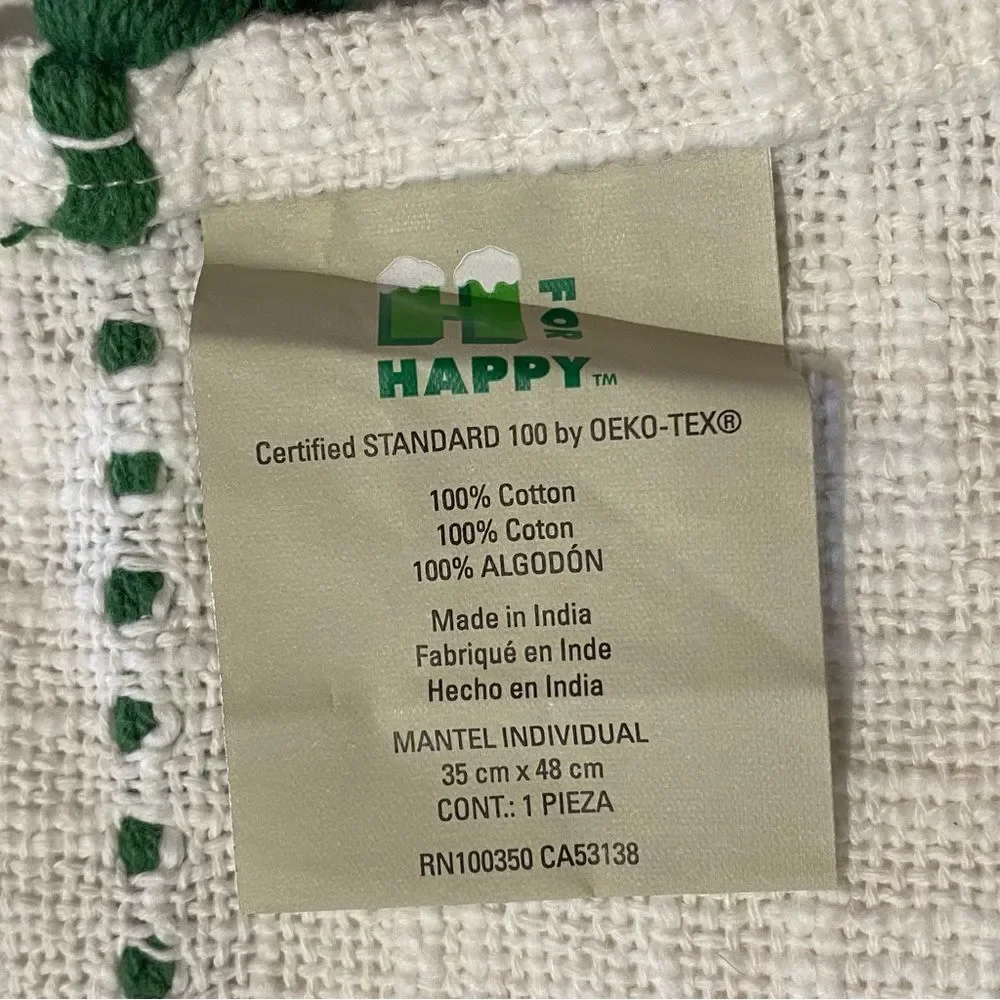 H is For Happy Green Woven Stripe And Tassel Boho Placemats Set Of Two